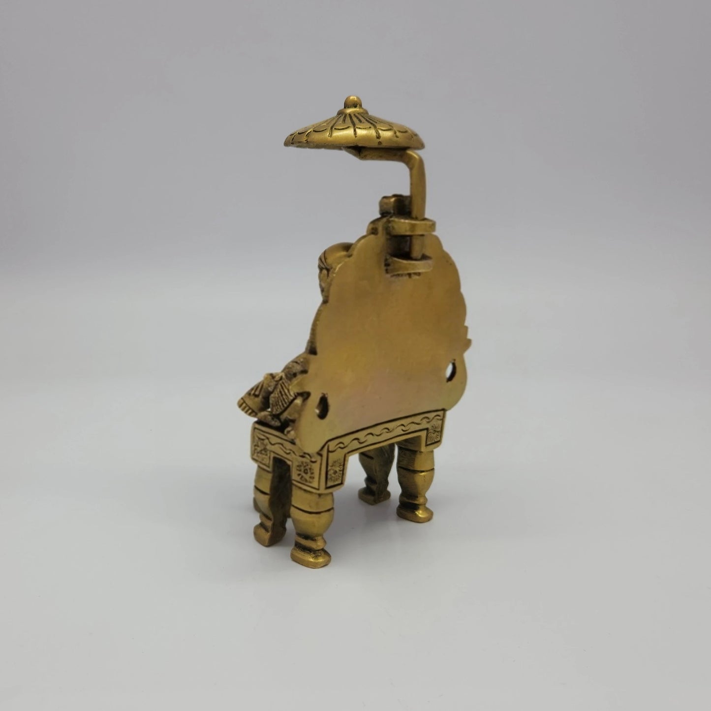 Antique Brass Shirdi Sai Baba Statue 45 degree rear left profile showing throne structure