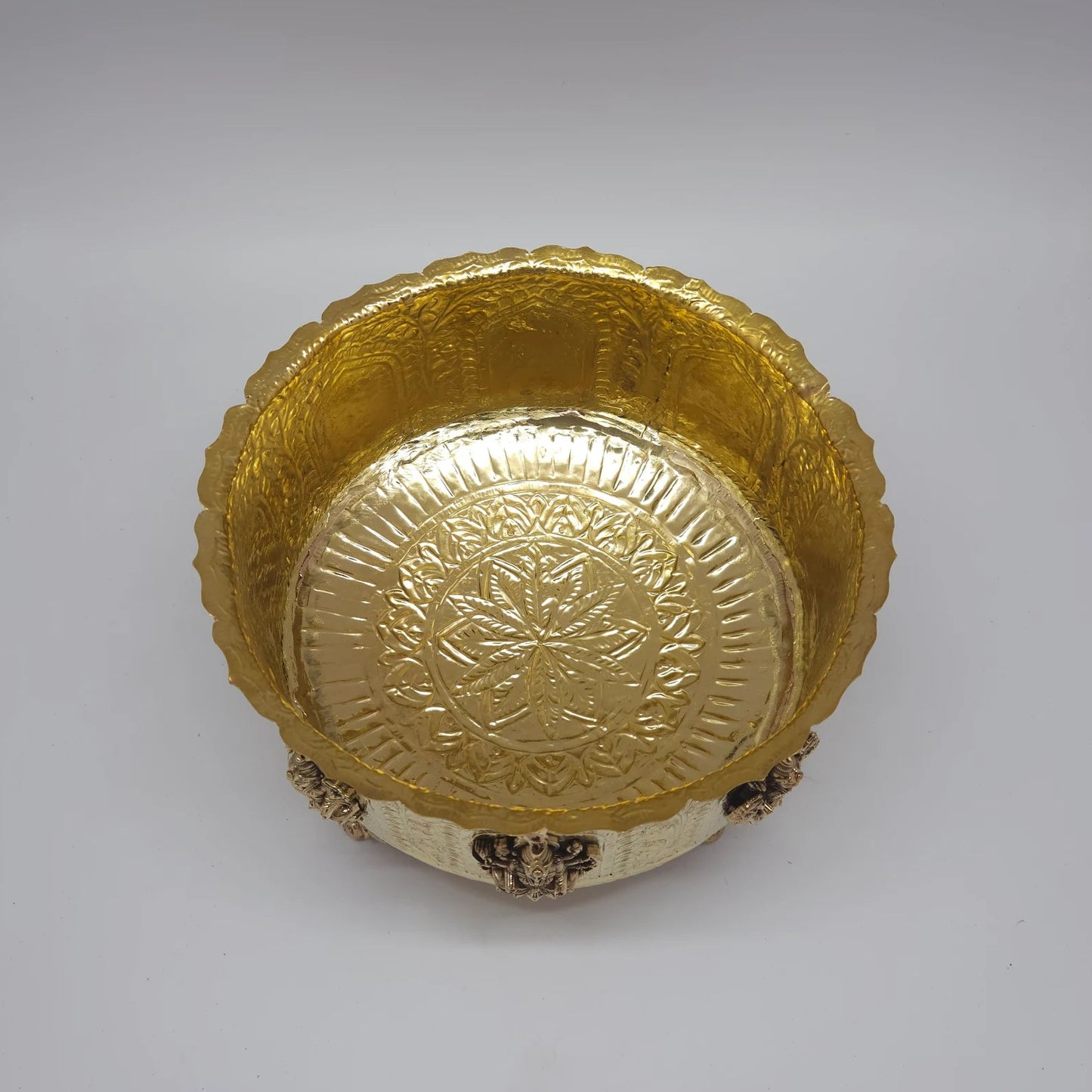Ashtalakshmi Abhishek Patra Brass Interior Lotus Mandala Engraving Top Angle Scalloped Rim Maha Abhishekam Basin Sri Swaminathan