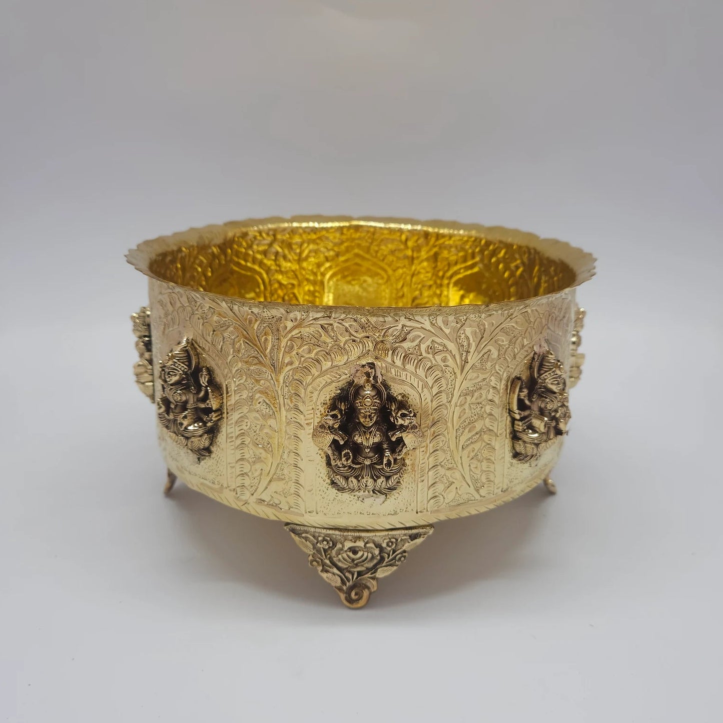 Ashtalakshmi Abhishek Patra Brass Mahalakshmi Lotus Seat Front View Rose Legs Charnamrit Patra Pooja Vessel Sri Swaminathan
