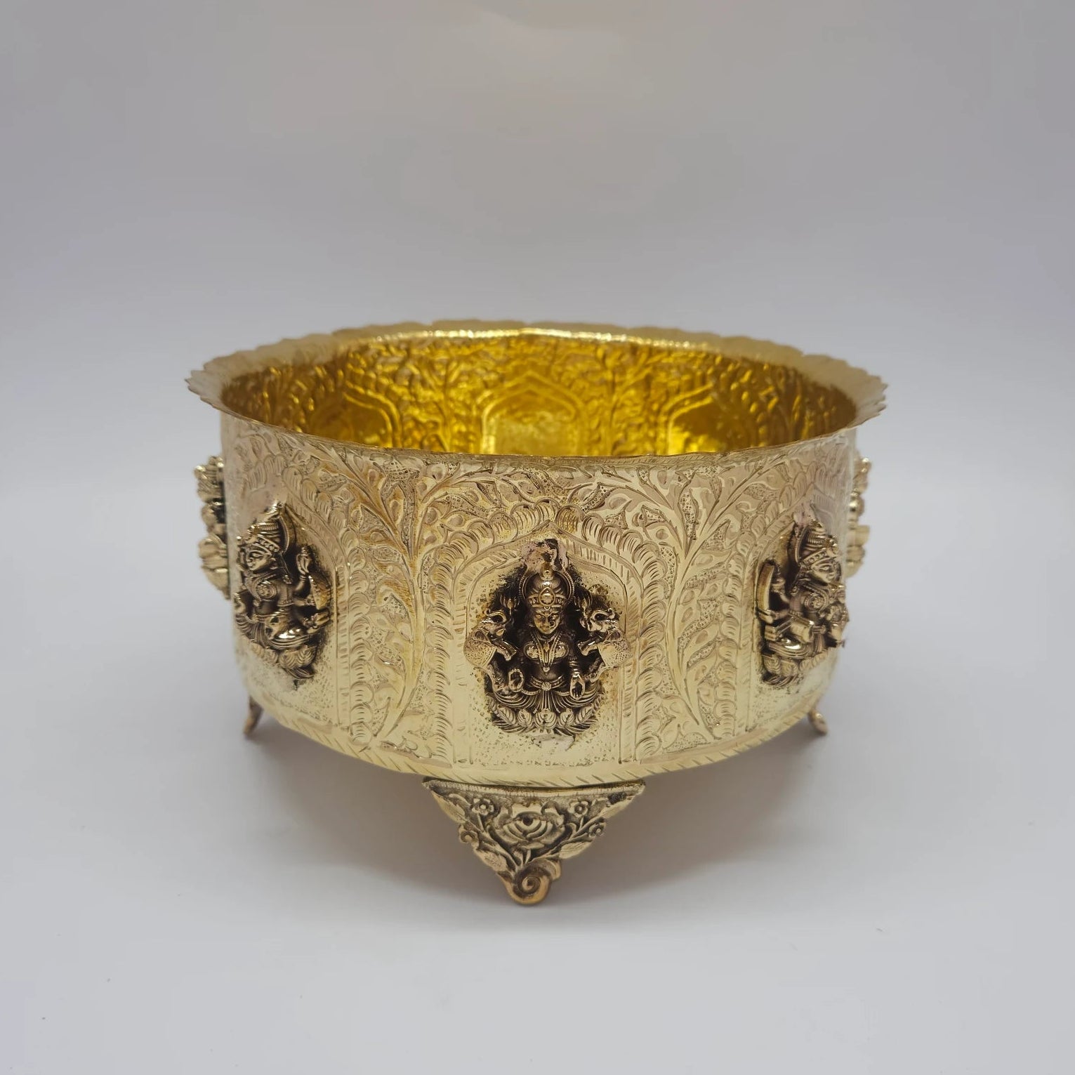 Ashtalakshmi Abhishek Patra Brass Mahalakshmi Lotus Seat Front View Rose Legs Charnamrit Patra Pooja Vessel Sri Swaminathan
