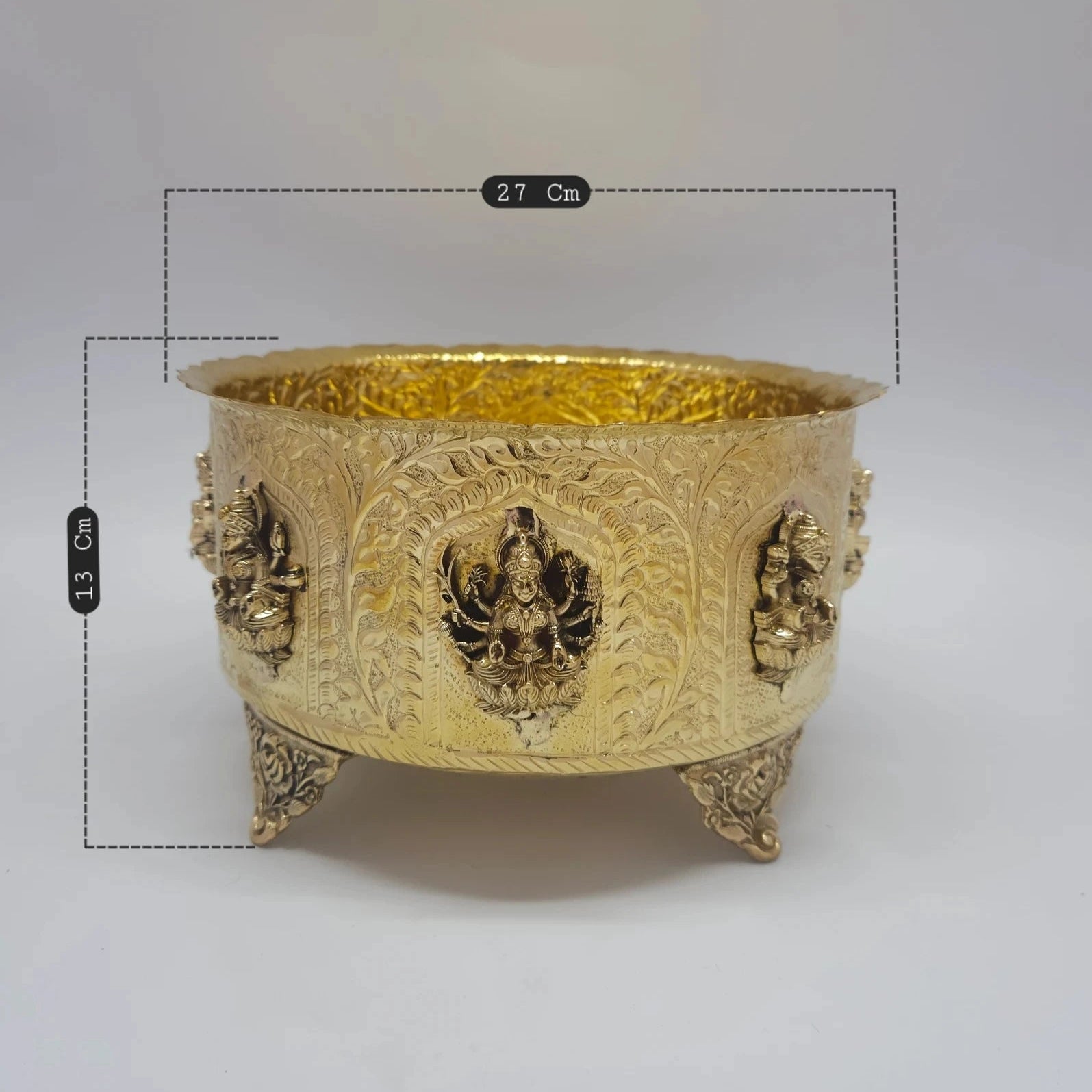 Ashtalakshmi Abhisheka Patram Brass 12 Inch Ashtalakshmi Medallions Rose Legs Vastu Urli Deity Bathing Bowl Sri Swaminathan