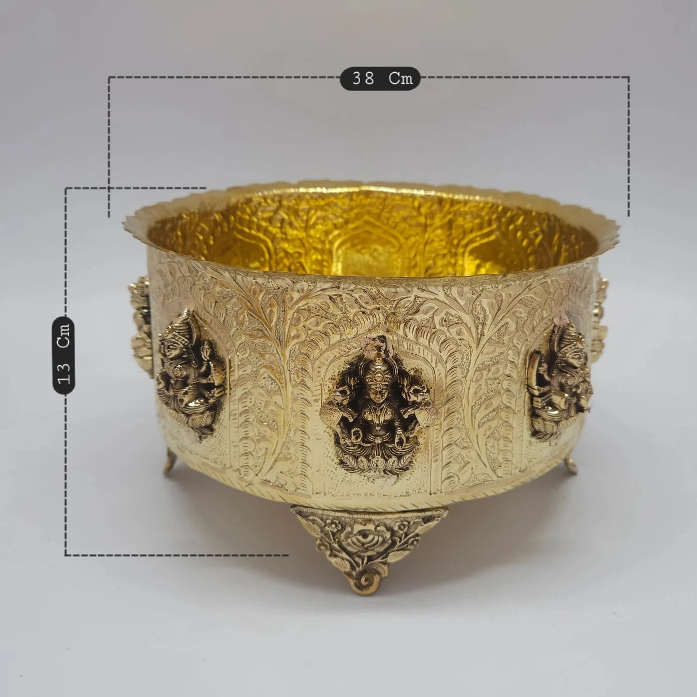 Ashtalakshmi Abhisheka Patram Brass 15 Inch Large Size Ashtalakshmi Medallions Rose Legs Deity Bathing Bowl Maha Abhishekam Basin Sri Swaminathan