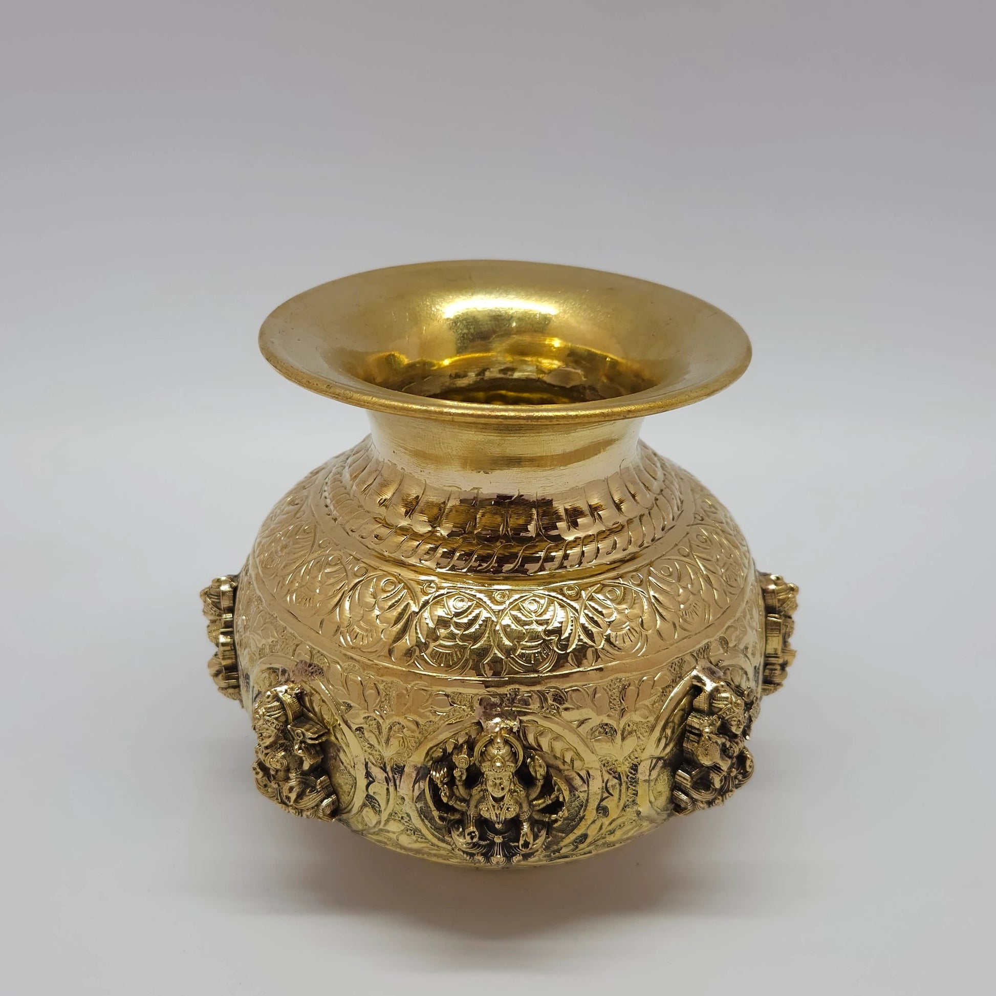 Ashtalakshmi Brass Kalash 13cm Kumbakonam Angled Front Mahalakshmi Arch Lakshmi Medallions Rope Twist Band Puja Lota Sri Swaminathan