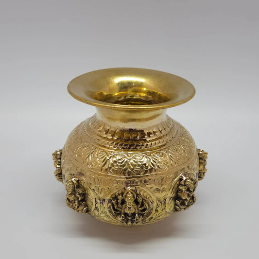 Ashtalakshmi Brass Kalash 13cm Kumbakonam Angled Front Mahalakshmi Arch Lakshmi Medallions Rope Twist Band Puja Lota Sri Swaminathan