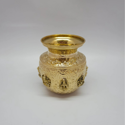 Ashtalakshmi Brass Kalash Kumbakonam Angled Top View Flared Rim Lakshmi Medallions Rope Twist Band Puja Lota Sri Swaminathan