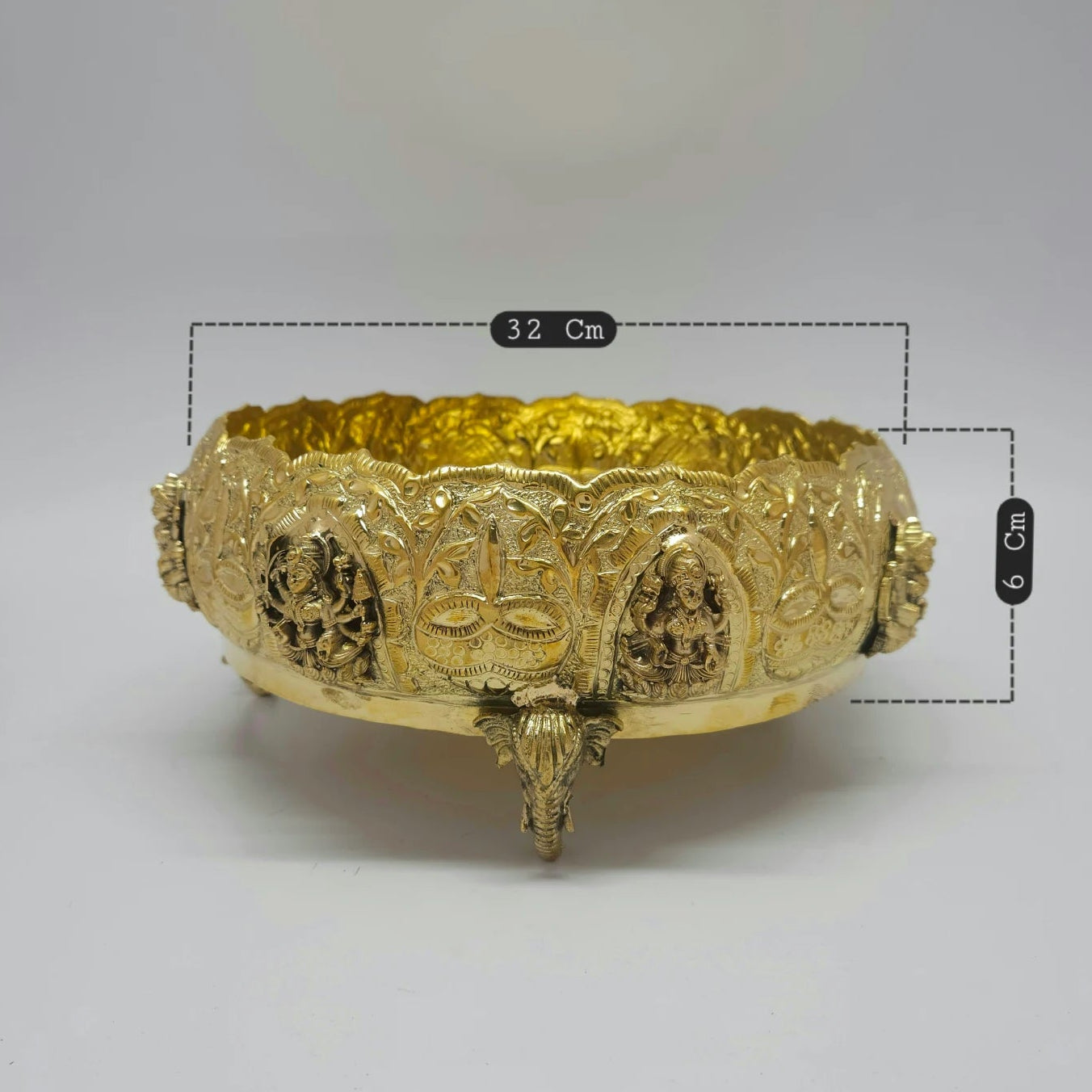 Ashtalakshmi Brass Urli Large Size 32cm Diameter 6cm Height Elephant Head Legs Ashtalakshmi Hathi Pair Peetal Urli