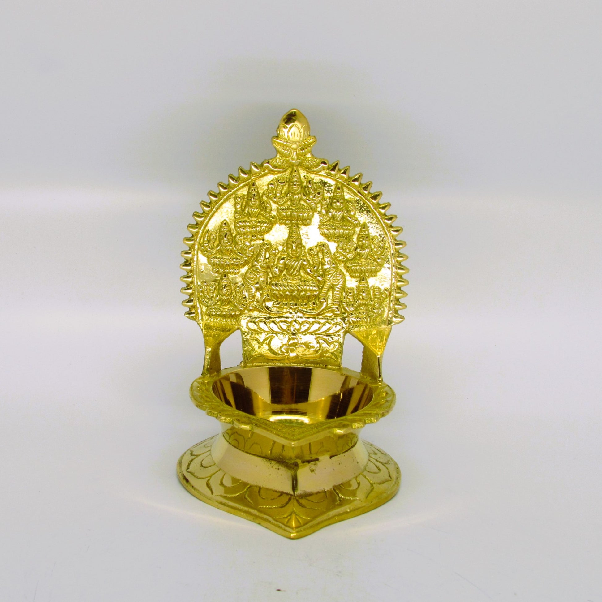 Brass Ashtalakshmi Oil Lamp with Goddess Engravings – Traditional Indian Pooja Deepam