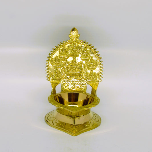 Brass Ashtalakshmi Oil Lamp with Goddess Engravings – Traditional Indian Pooja Deepam