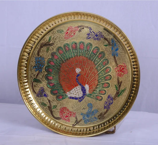Brass Pooja Tray Peacock 10 360gm