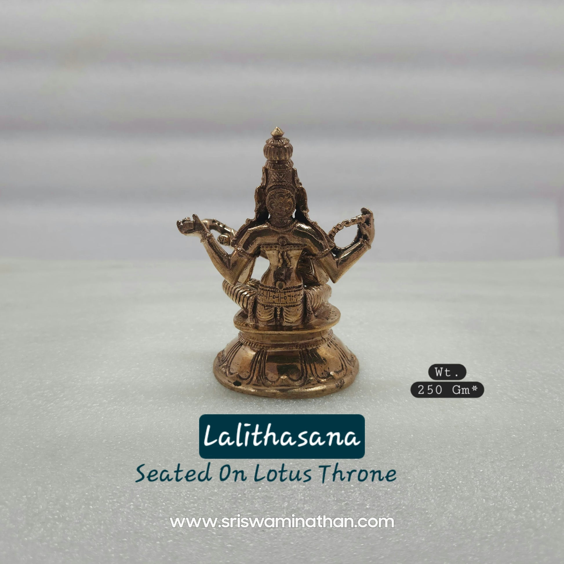 Rear view of 3.5 inch Saraswati Panchaloha Statue on ornate lotus throne — Panchaloha five-metal alloy, 250g, Sri Swaminathan & Co

