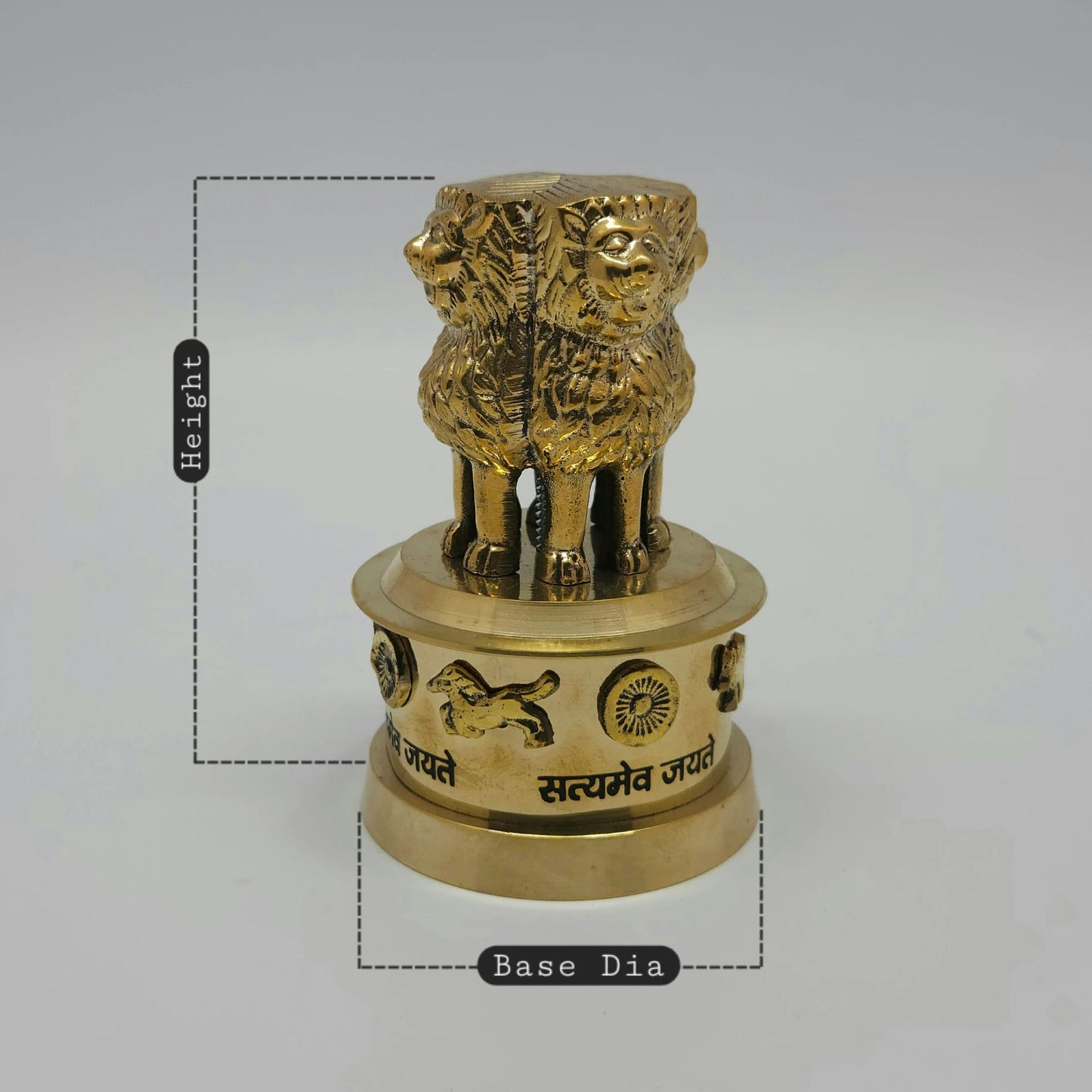 Brass Ashoka Stambh Four Lions Satyameva Jayate Base Detail Close Up