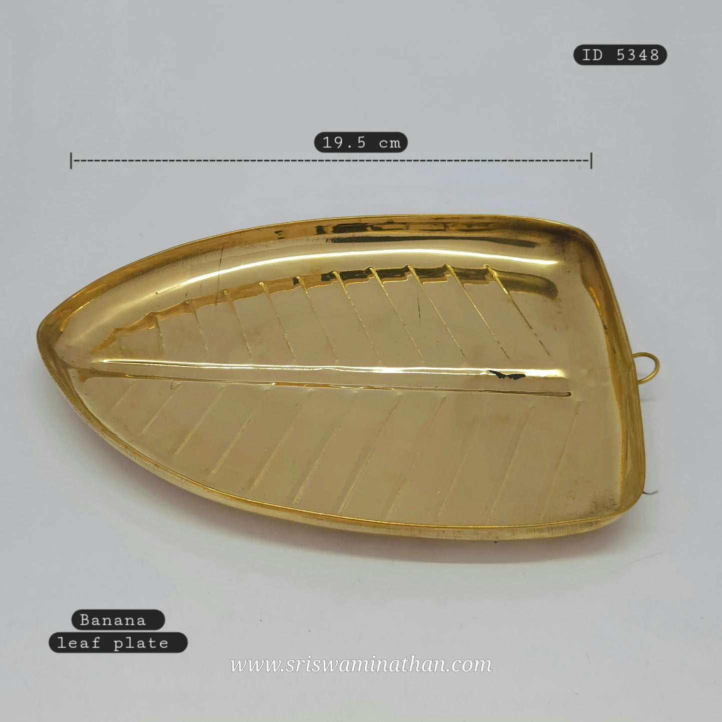 Brass Banana Leaf Plate No.1 14cm x 19.5cm Front View — Sri Swaminathan & Co