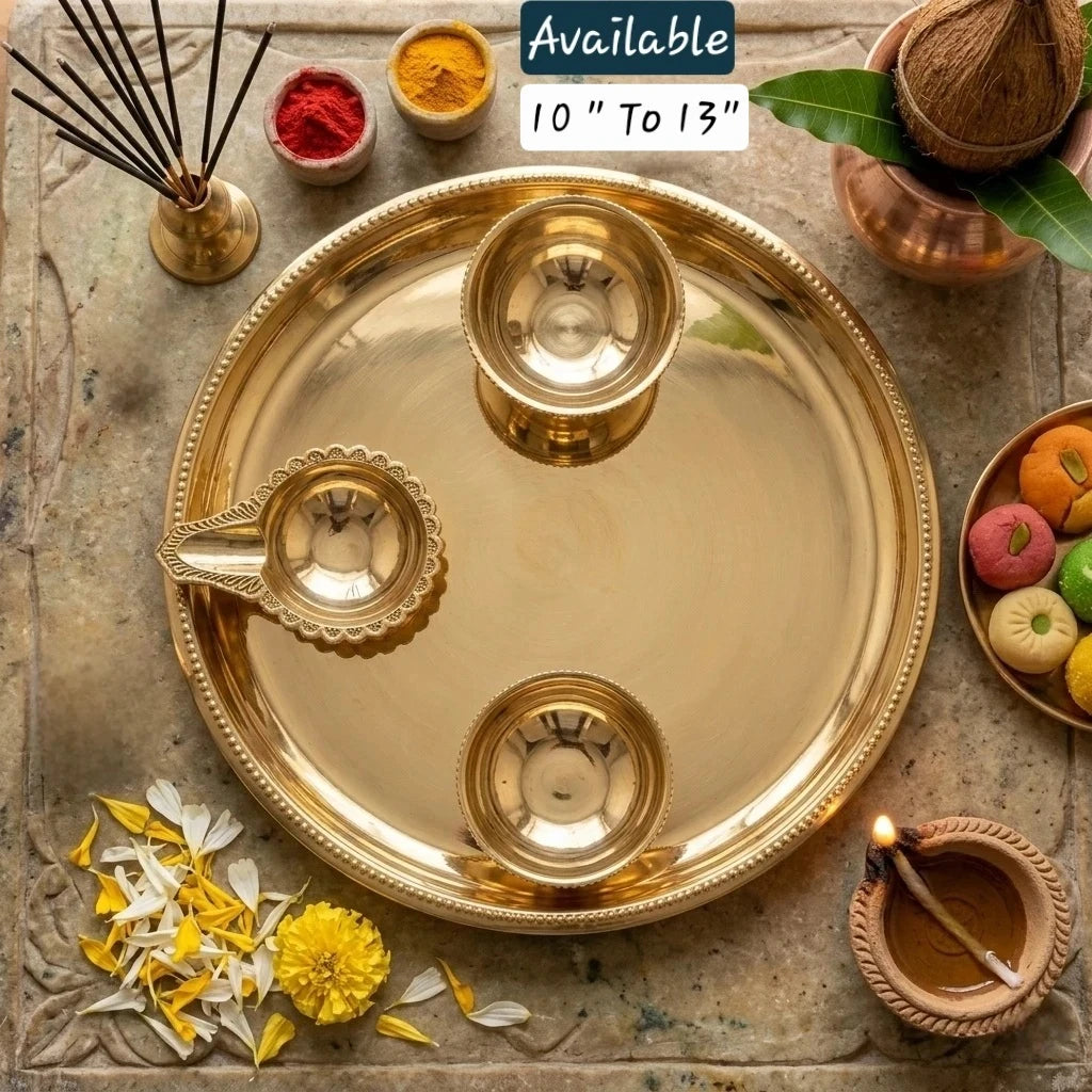 Brass Deeparathanai Set Agal Vilakku and Pedestal Deepam Cups Close Up Top View — Sri Swaminathan & Co