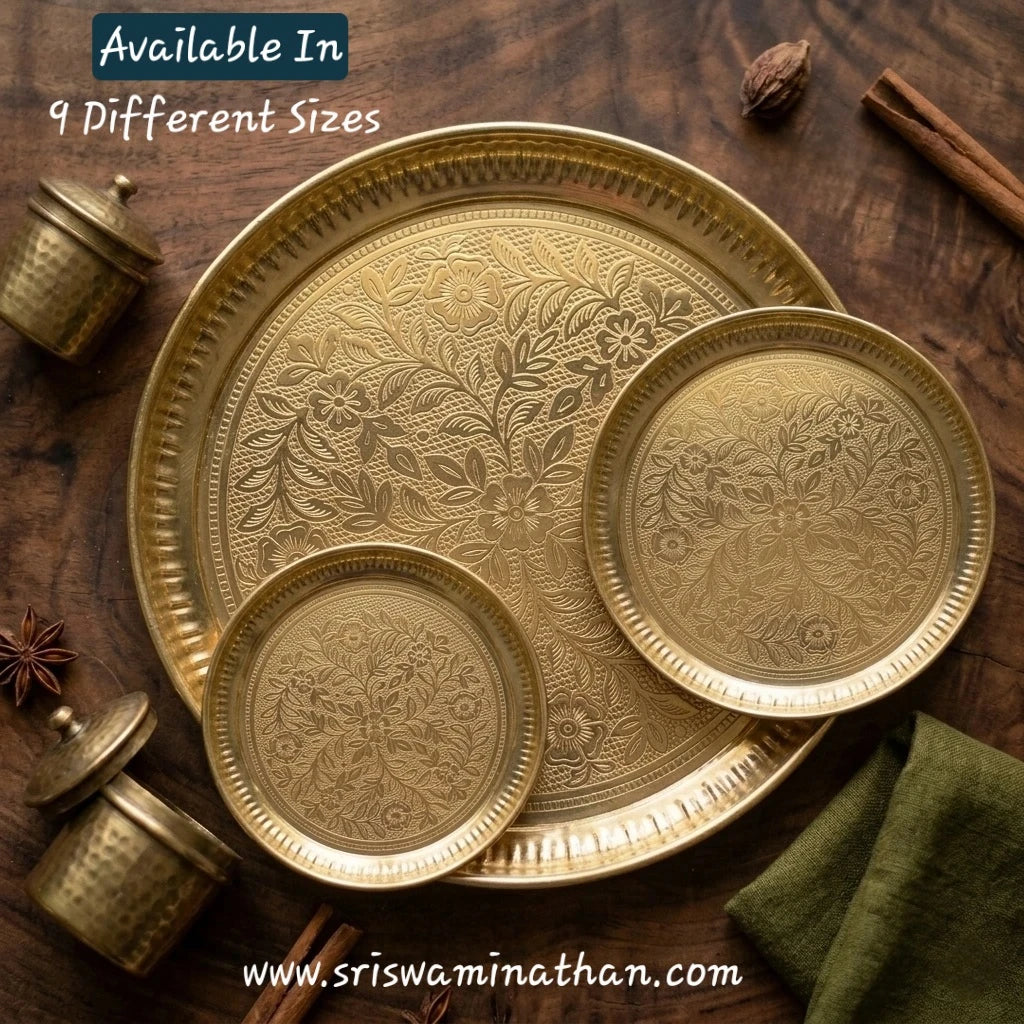Brass Floral Vine Engraved Plate as Deity Statue Base — Sri Swaminathan & Co