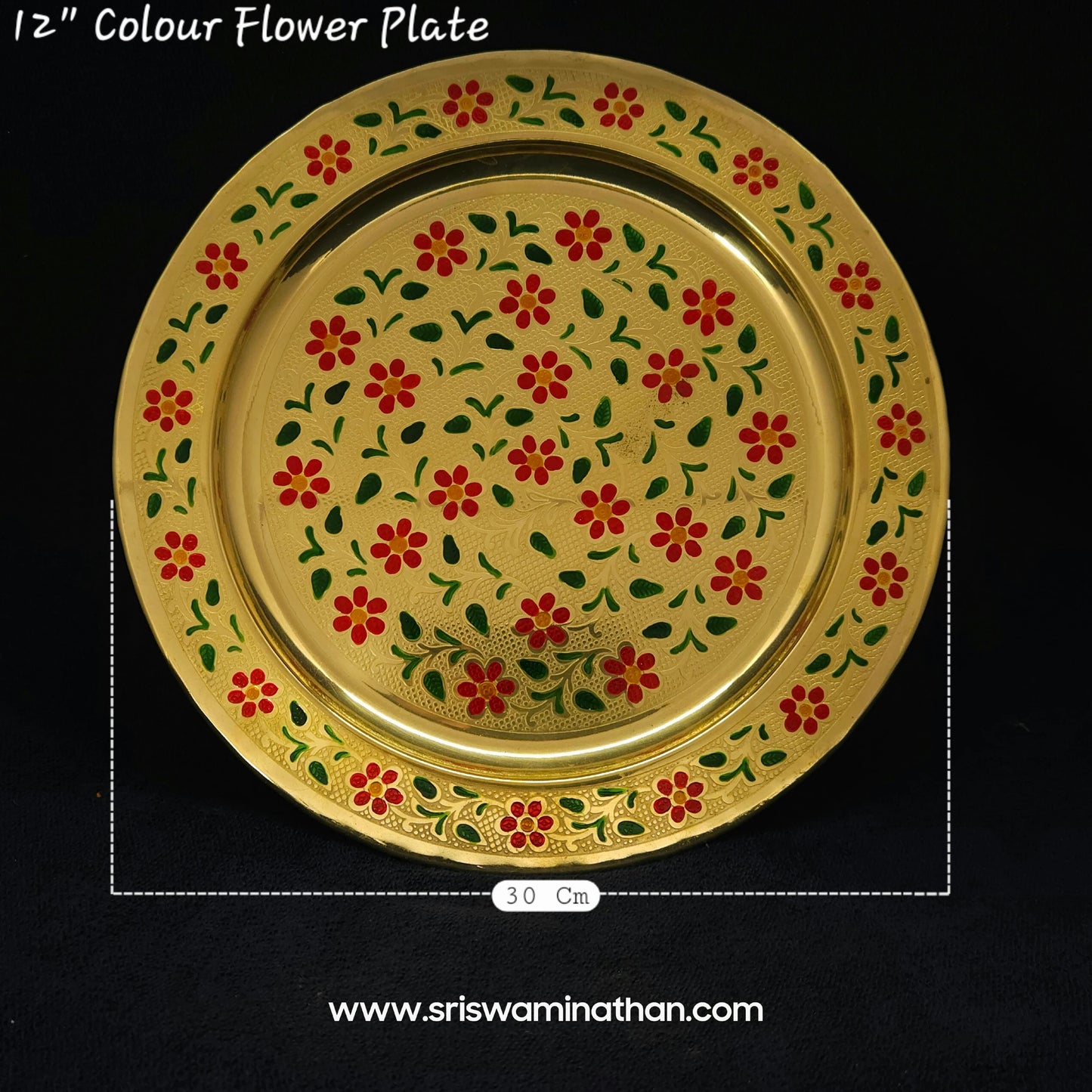 Brass Flower Design Enamel Pooja Plate 12 Inch — Sri Swaminathan & Co