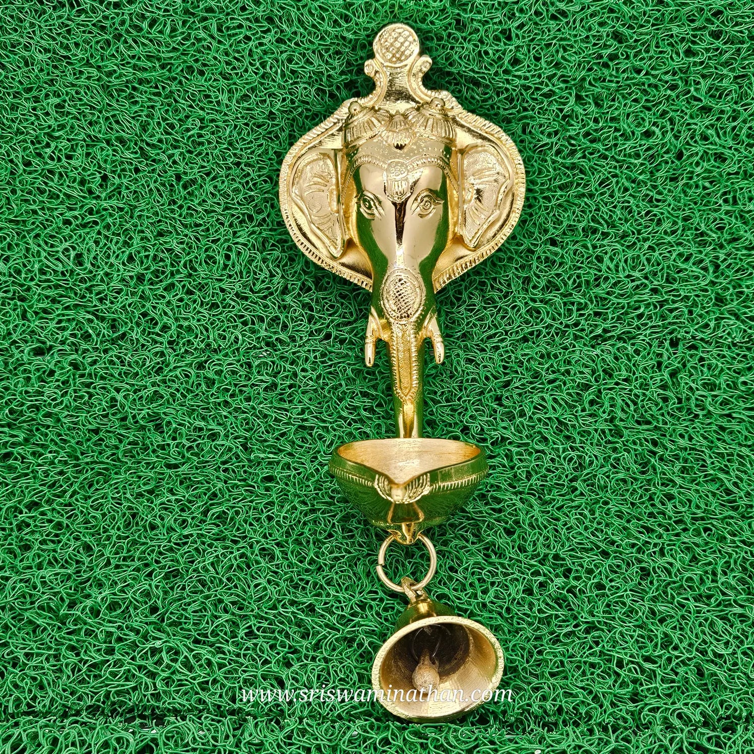 Brass Ganesha Wall Hanging Diya with Bell - Ganesh Lamp for Pooja Room & Home Decor - Sri Swaminathan
