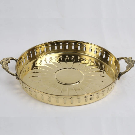 Brass Kumcha Sun Design Pooja Tray Side View — Sri Swaminathan & Co