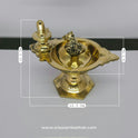 Front view layout diagram of pure brass Nandi Shiva Lingam stand diya showing a height of 10.5cm, length of 12.5cm, and lamp cup height of 8.5cm.
