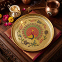 Brass Peacock Minakari Plate Detail View — Sri Swaminathan & Co