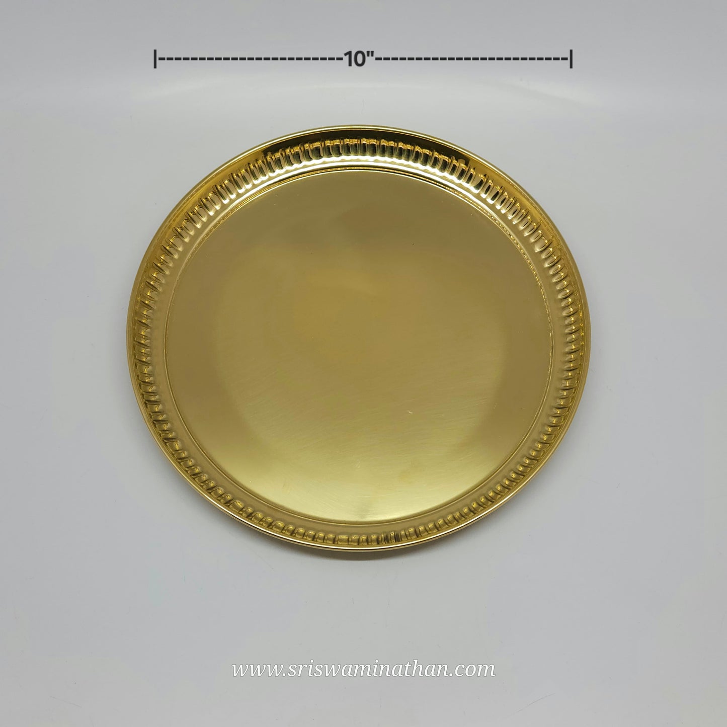 Brass Pooja Plate 10 Inch Plain Strip Border — Sri Swaminathan & Co