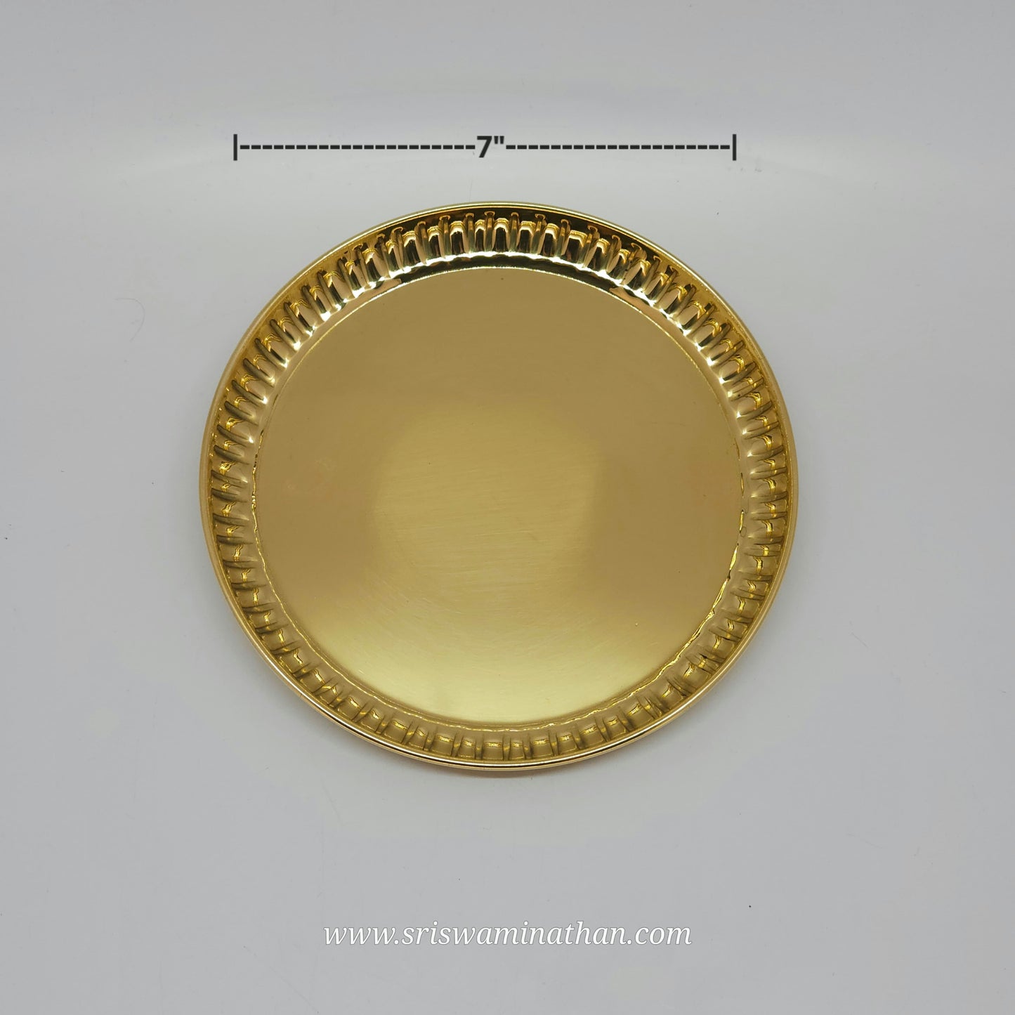 Brass Pooja Plate 7 Inch Plain Strip Border — Sri Swaminathan & Co