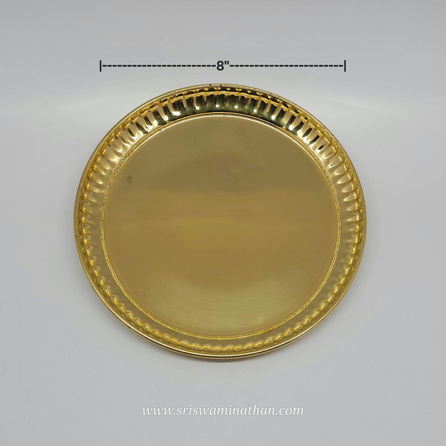 Brass Pooja Plate 8 Inch Plain Strip Border — Sri Swaminathan & Co