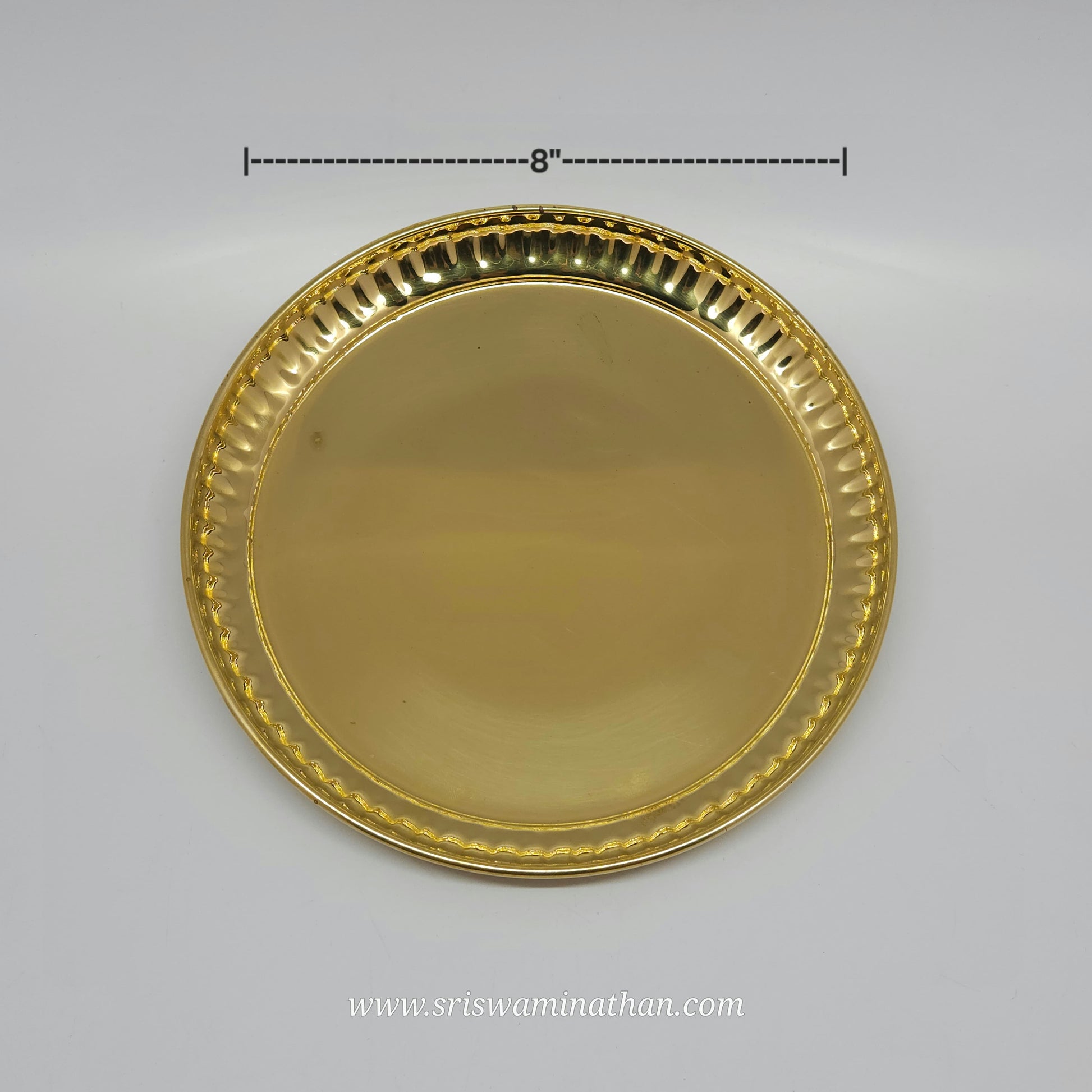 Brass Pooja Plate 8 Inch Plain Strip Border — Sri Swaminathan & Co