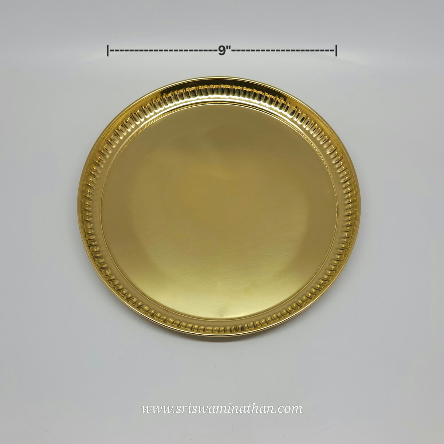 Brass Pooja Plate 9 Inch Plain Strip Border — Sri Swaminathan & Co