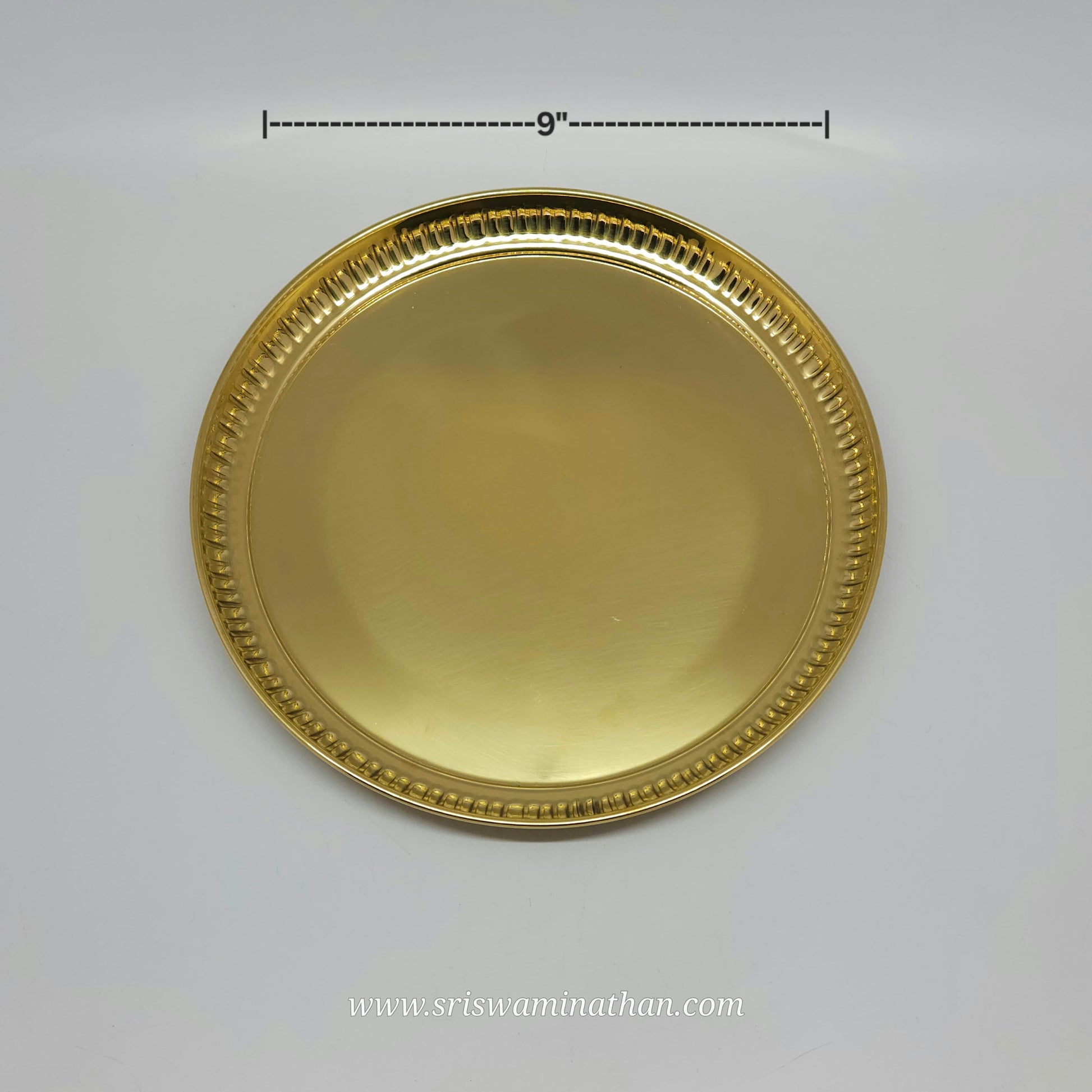 Brass Pooja Plate 9 Inch Plain Strip Border — Sri Swaminathan & Co