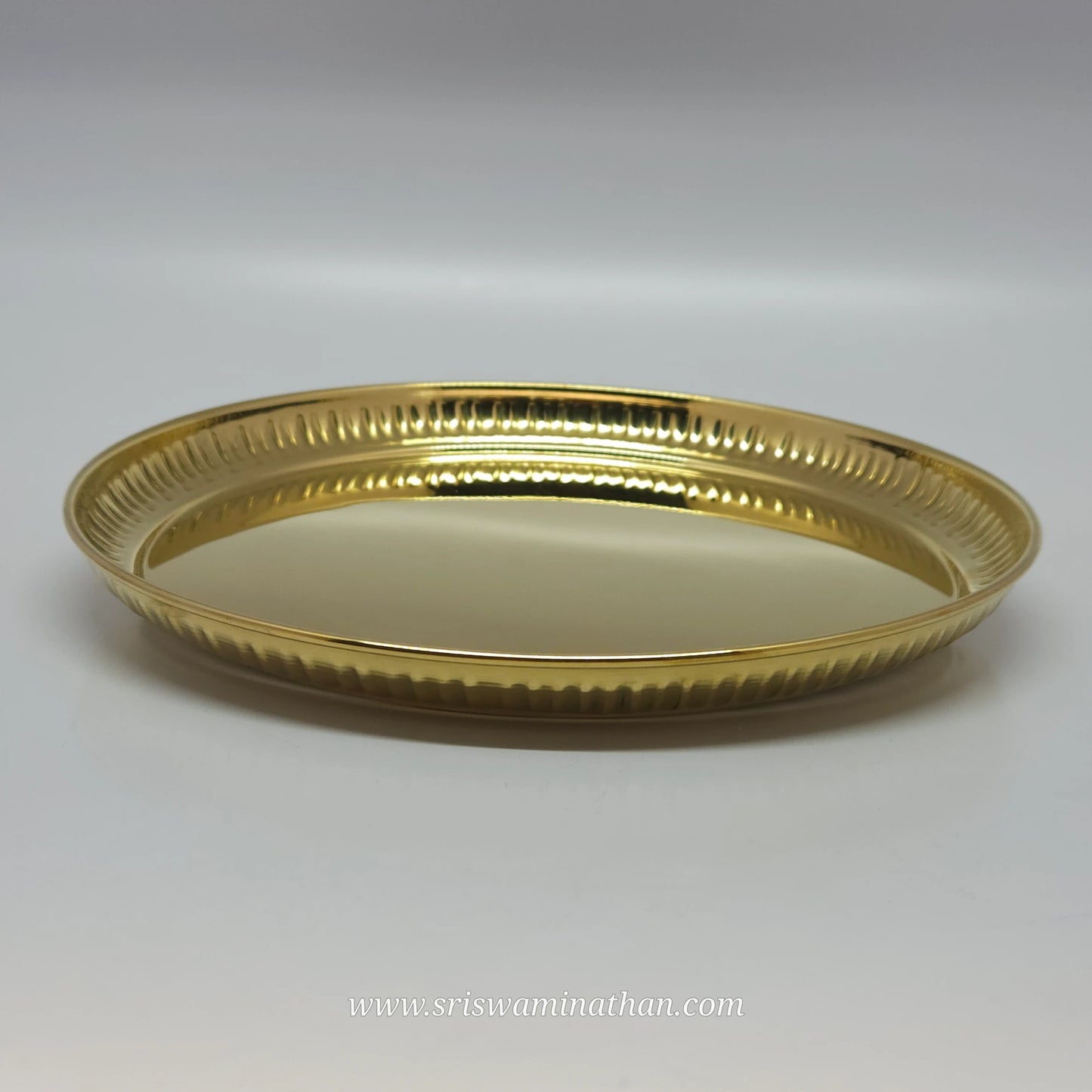 Brass Pooja Plate Strip Border Detail View — Sri Swaminathan & Co