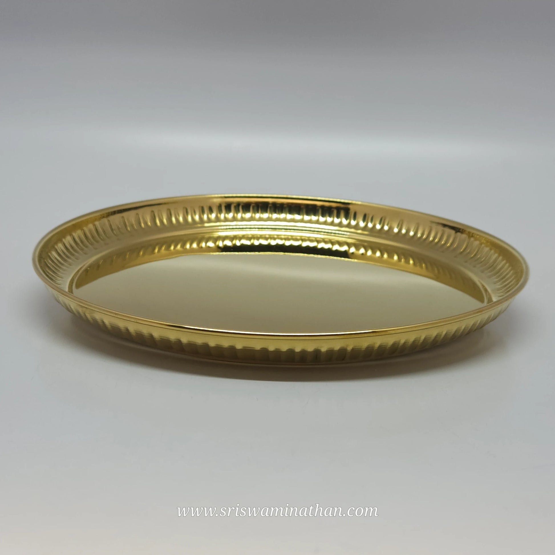 Brass Pooja Plate Strip Border Detail View — Sri Swaminathan & Co