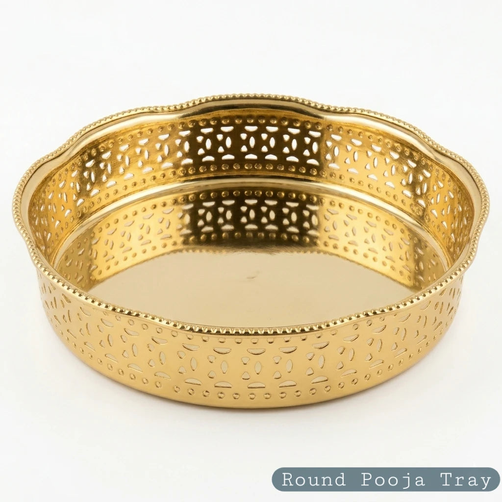 Hand-Finished Brass Round Pooja Tray 10 Inch — Sri Swaminathan & Co