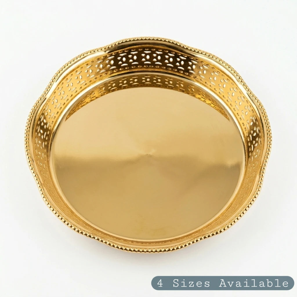 Hand-Finished Brass Round Pooja Tray 12 Inch — Sri Swaminathan & Co