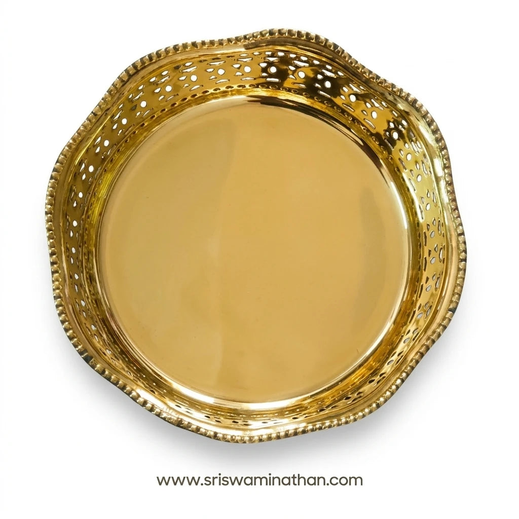 Hand-Finished Brass Round Pooja Tray 8 Inch — Sri Swaminathan & Co
