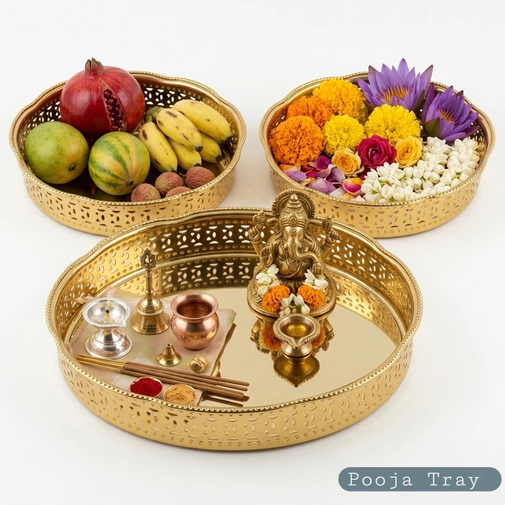 Brass Round Pooja Tray All Sizes Set — Sri Swaminathan & Co