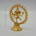 Direct front view of the pure brass cosmic dancer Nataraja statue highlighting the total vertical height dashboard measurement indicator of 12 cm.