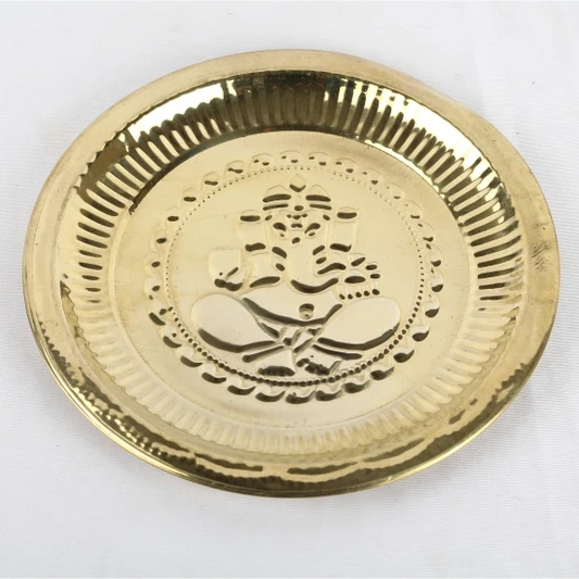 Brass Vinayagar Embossed Pooja Plate Side View — Sri Swaminathan & Co