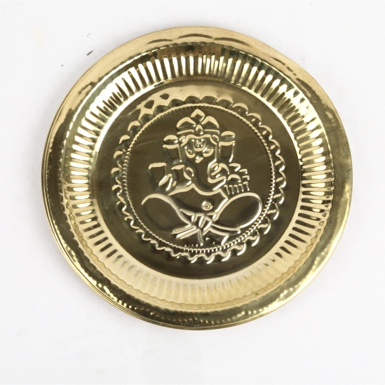 Brass Vinayagar Embossed Pooja Plate Top View — Sri Swaminathan & Co