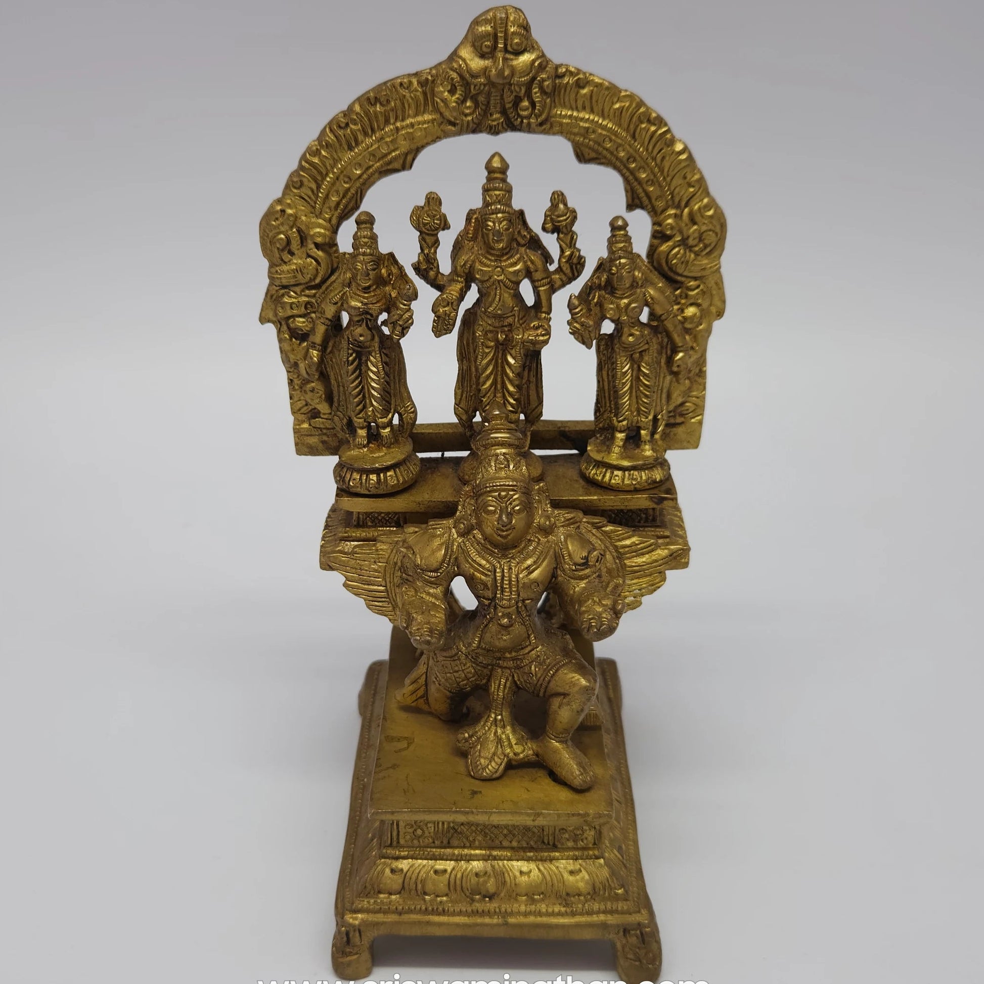 Brass Vishnu Murti Sridevi Boodevi Garuda Vahana Front Ariel View
