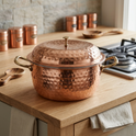 Copper Hot Box SS Insulated Tiffin Carrier Dot Hammered Design Front View — Sri Swaminathan & Co