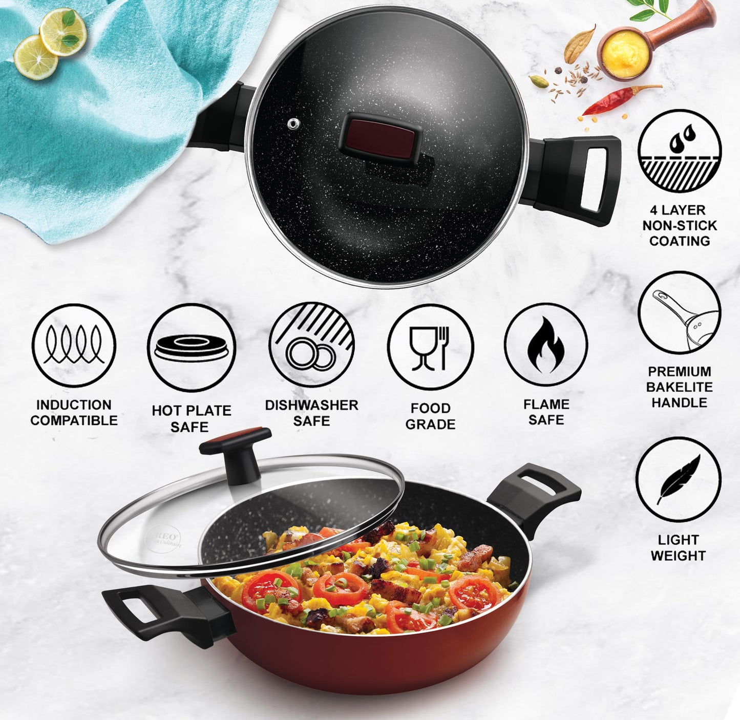 MILTON KADHAI WITH LID 26CM GRANITO INDUCTION