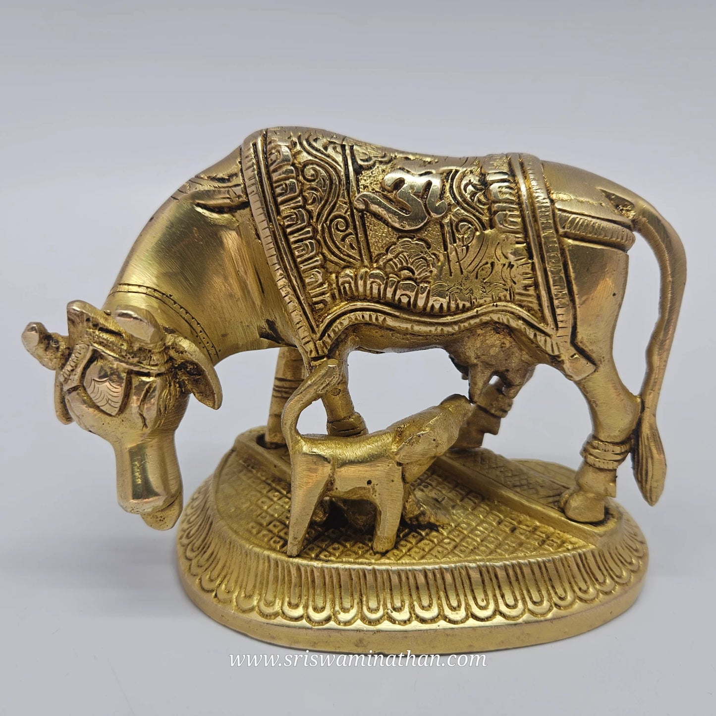 Divine Kamadhenu with calf handcrafted brass idol for worship