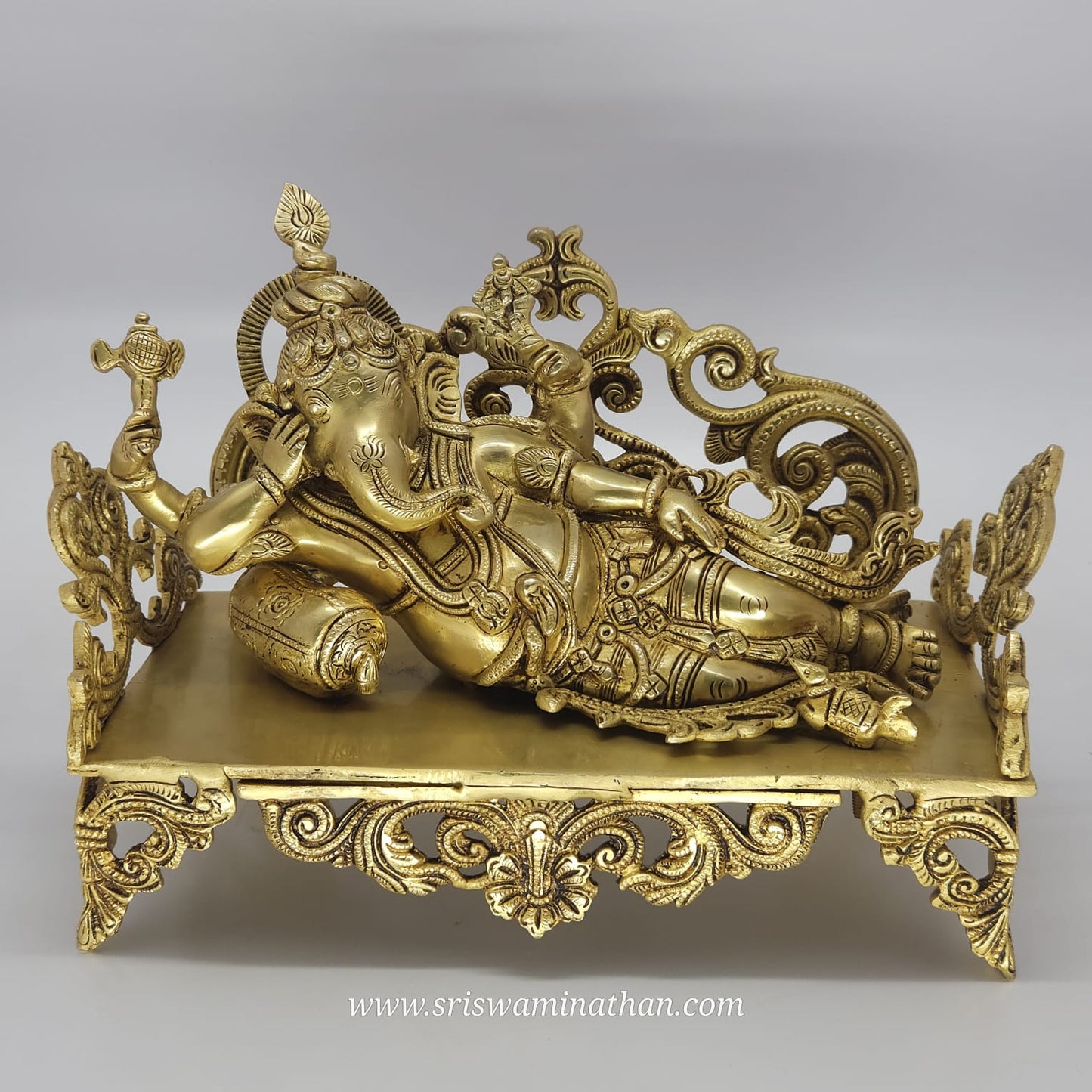 ANANTA GANAPATI - ETERNAL BRASS GANESHA RESTING ON ORNATE THRONE