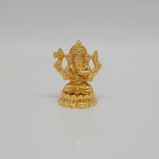 Edampuri Vinayagar Gold Idol Front View Lalitasana Round Lotus Base Solid Brass 250 gram