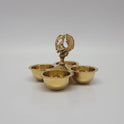 Side angle look at the four-cup brass peacock stand that can also be used as a multi-wick oil lamp.