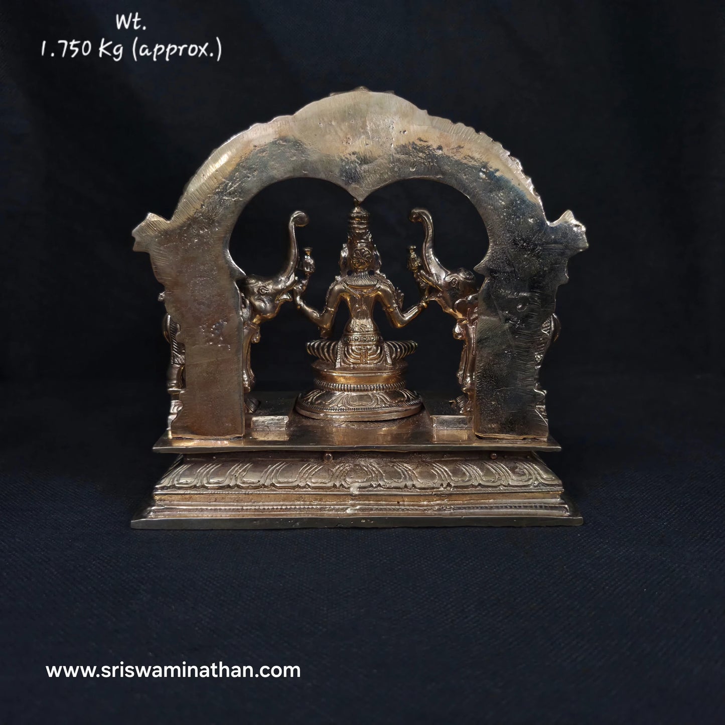 Rear view of Gajalakshmi Panchaloha Statue 6 Inch showing Makara Torana arch reverse — 1.75kg Panchaloha, Sri Swaminathan & Co Kumbakonam
