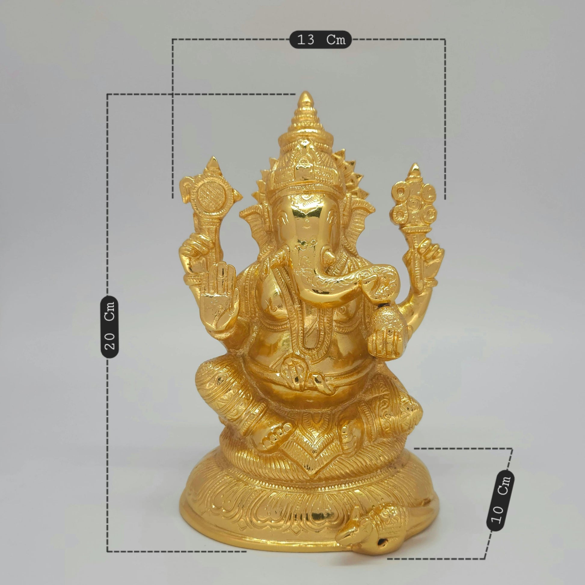 Ganesh Gold Idol Dimensions 13cm Width 20cm Height 10cm Depth 2.15kg Solid Brass