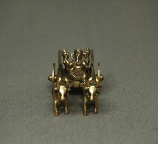 Ganesh Vandi Gaadi Antique Brass - Traditional Vinayagar on Cart - Ganesh Chaturthi Idol