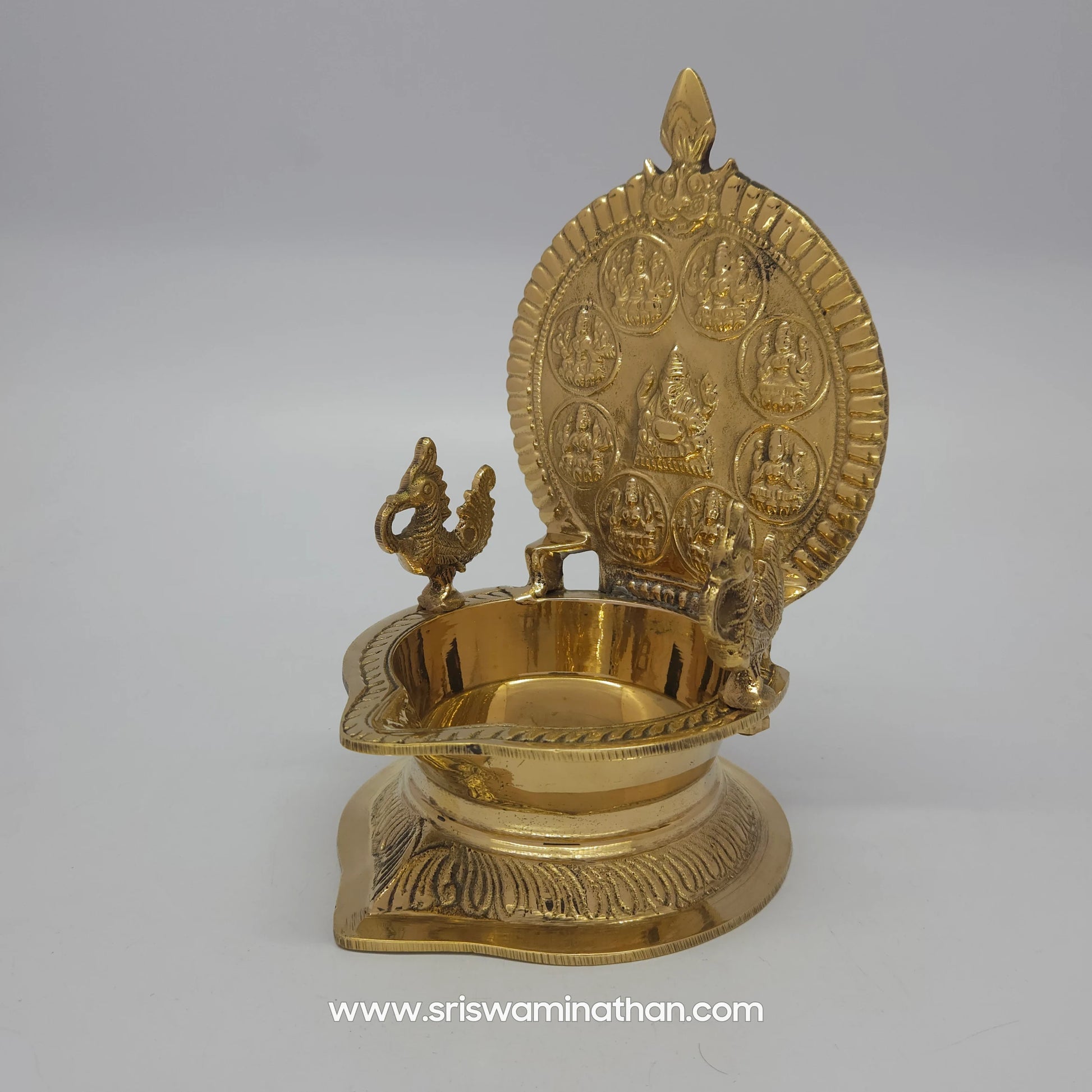 Ganesha Lakshmi Lamp Close-up - Eight Forms of Lakshmi Carved Detail - Premium Brass Vilakku