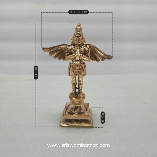Detailed view of 5.5 inch Garuda Panchaloha Statue showing wing detail and Nava Naga ornamentation — Kumbakonam handcrafted
